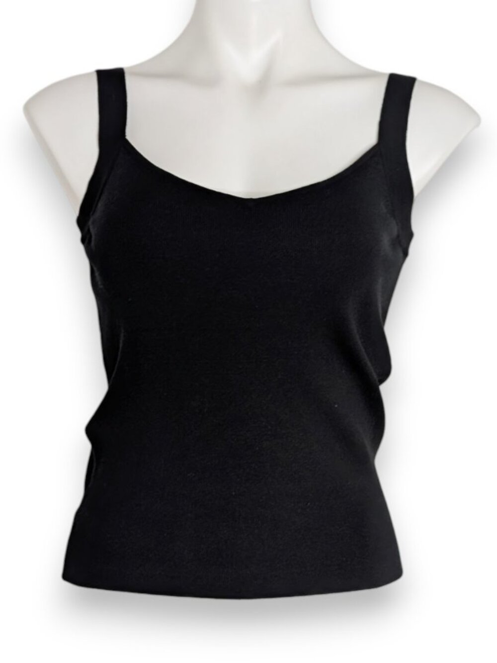 VTG Black Knit Silk V Neck Crop Tank Top NEW